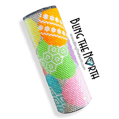 EASTER EGGS Rhinestone Tumbler | 20oz Skinny Straight | Custom Bling Design | Glass Rhinestones | Straw Included