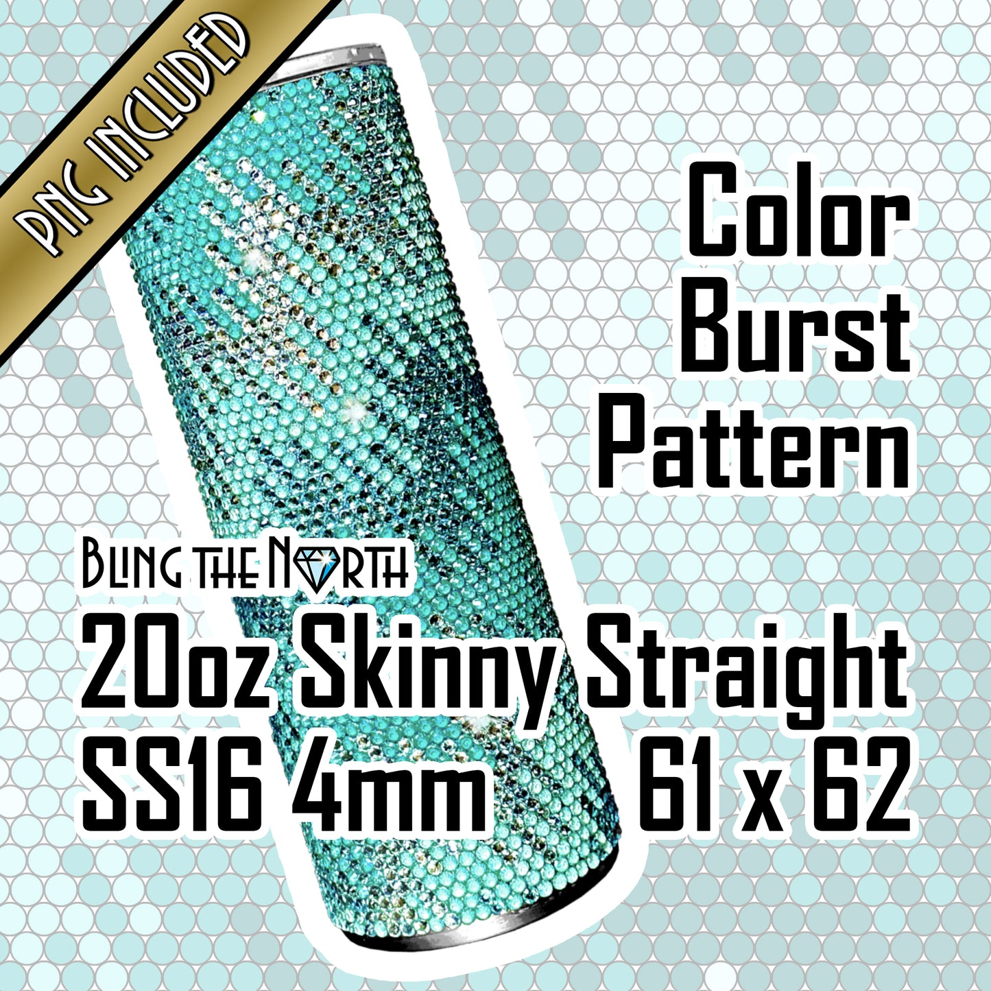 CHAIN REACTION Aqua Rhinestone Pattern Template | SS16 4mm - 20oz Skinny Straight Tumbler Design | PNG for Sublimation or Vinyl