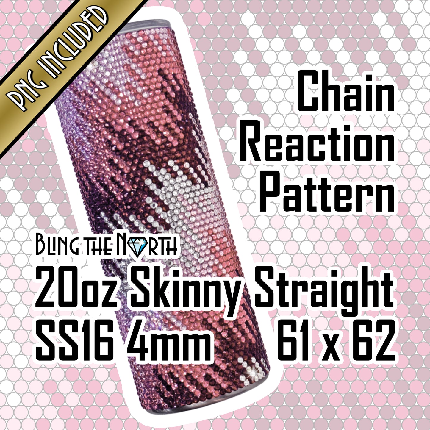 CHAIN REACTION Rose Rhinestone Pattern Template | SS16 4mm - 20oz Skinny Straight Tumbler Design | PNG for Sublimation or Vinyl