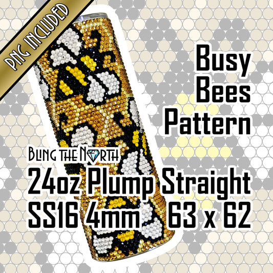 BUSY BEES Rhinestone Pattern Template | SS16 4mm - 24oz Plump Straight Tumbler Design | PNG for Sublimation or Vinyl