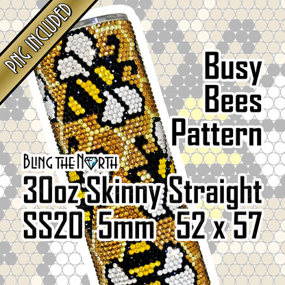 BUSY BEES Rhinestone Pattern Template | SS20 5mm - 30oz Skinny Straight Tumbler Design | PNG for Sublimation or Vinyl