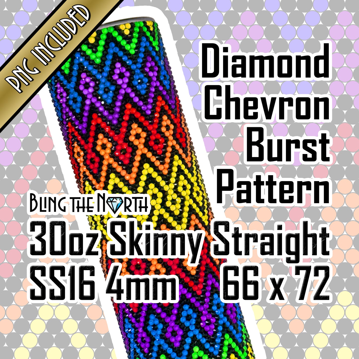 DIAMOND CHEVRON BURST Rhinestone Pattern Template  | SS16 4mm - 30oz Skinny Straight Tumbler Design | PNG for Sublimation or Vinyl