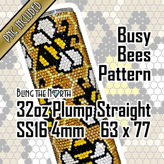 BUSY BEES Rhinestone Pattern Template | SS16 4mm - 32oz Plump Straight Tumbler Design | PNG for Sublimation or Vinyl