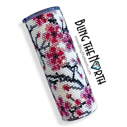 CHERRY BLOSSOMS Rhinestone Pattern Template | SS16 4mm - 20oz Skinny Straight Tumbler Design | PNG for Sublimation or Vinyl