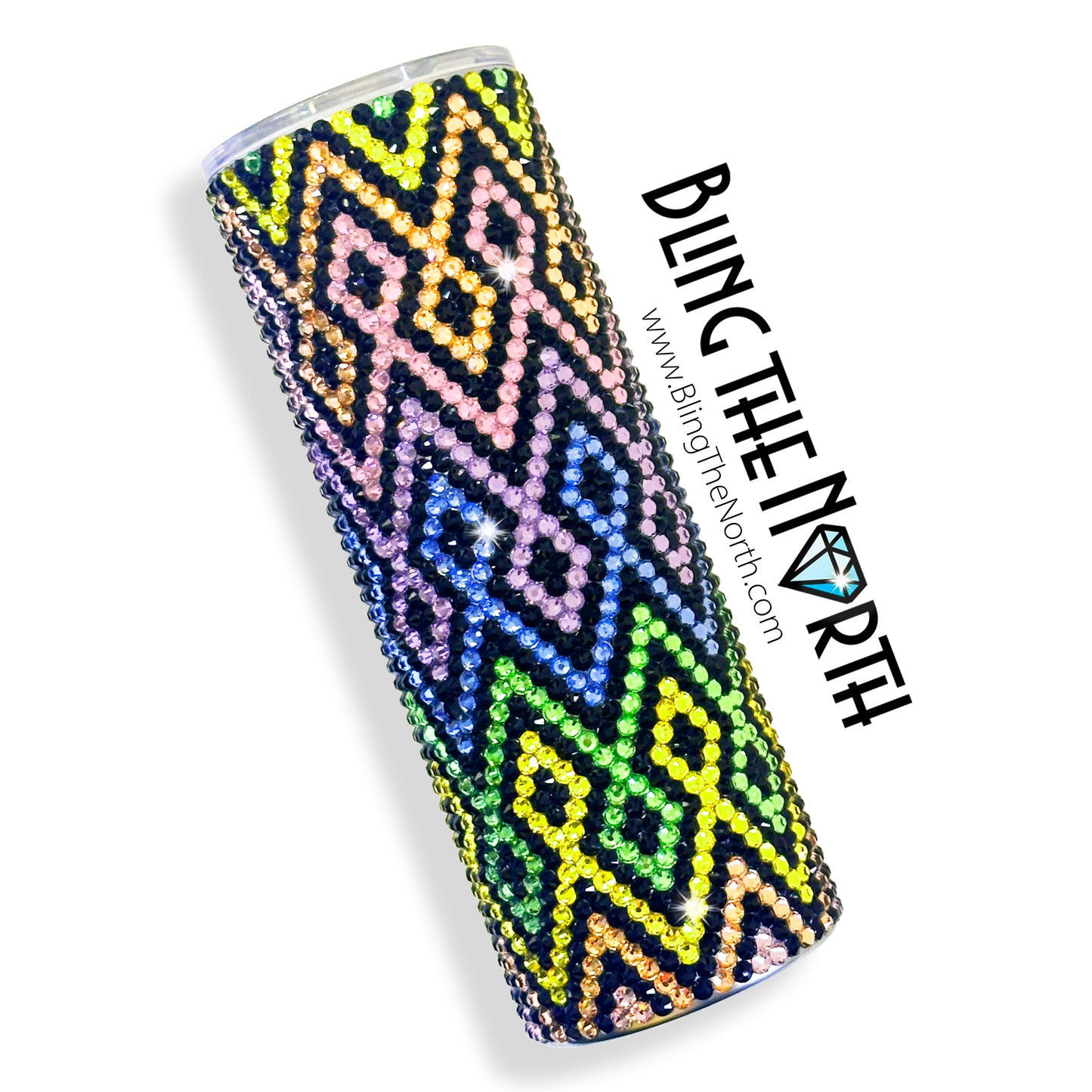 DIAMOND CHEVRON Rhinestone Tumbler | 20oz Skinny Straight | Custom Bling Design | Glass Rhinestones | Straw Included