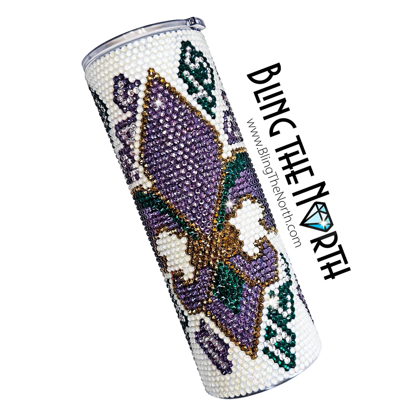 Mardi Gras FLEUR-DE-LIS Rhinestone Pattern Template | SS16 4mm - 20oz Skinny Straight Tumbler Design | PNG for Sublimation or Vinyl