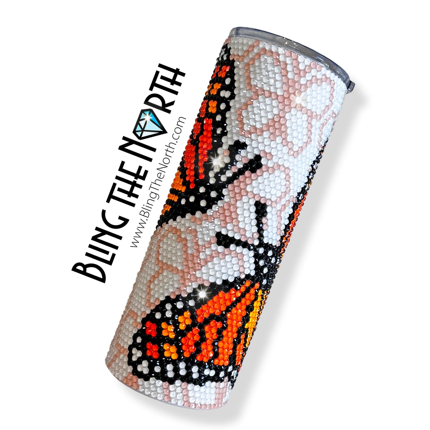 MONARCH BUTTERFLIES Rhinestone Pattern Template | SS16 4mm - 30oz Skinny Straight Tumbler Design | PNG for Sublimation or Vinyl