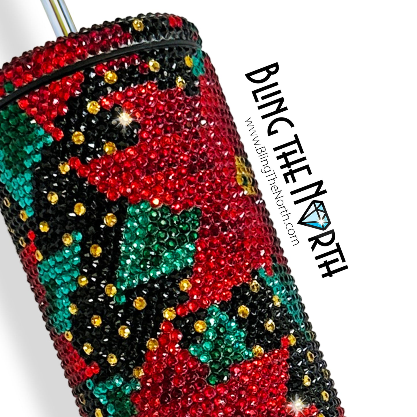 CHRISTMAS POINSETTIAS  Rhinestone Tumbler | 30oz Slurp Skinny Straight | Bling the North | Custom Bling Design | Glass Rhinestones | Straw