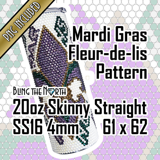 Mardi Gras FLEUR-DE-LIS Rhinestone Pattern Template | SS16 4mm - 20oz Skinny Straight Tumbler Design | PNG for Sublimation or Vinyl