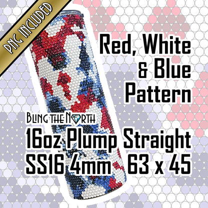 RED, WHITE & BLUE Rhinestone Pattern Template  | SS16 4mm - 16oz Plump Straight Tumbler Design | PNG for Sublimation or Vinyl