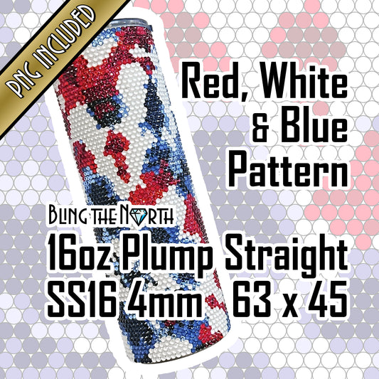 RED, WHITE & BLUE Rhinestone Pattern Template  | SS16 4mm - 16oz Plump Straight Tumbler Design | PNG for Sublimation or Vinyl