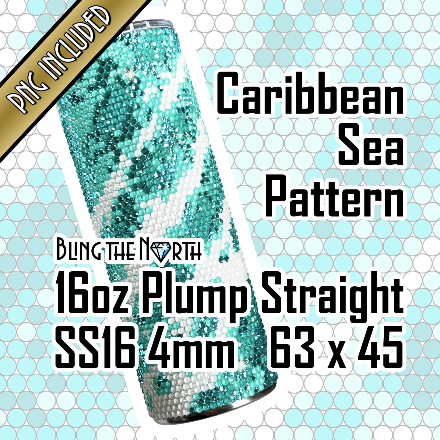 CARIBBEAN SEA Rhinestone Pattern Template | SS16 4mm - 16oz Plump Straight Tumbler Design | PNG for Sublimation or Vinyl