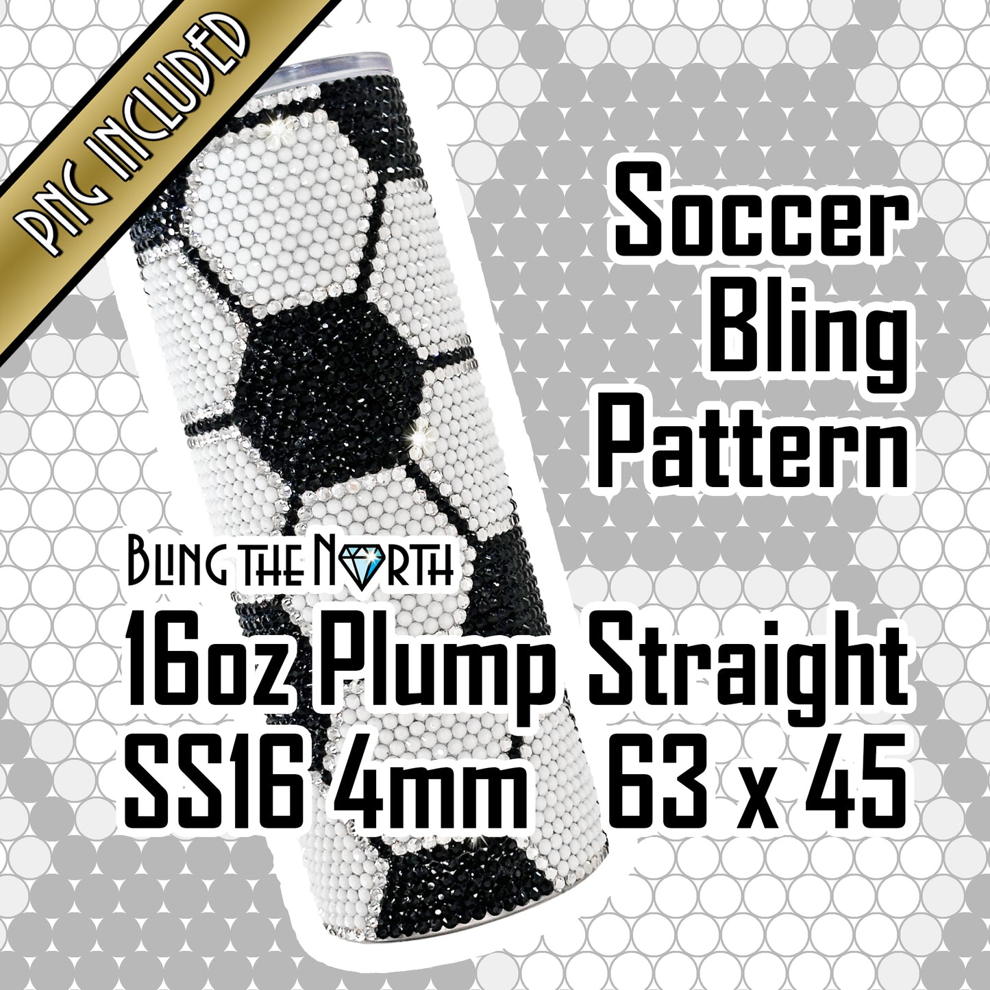 SOCCER BLING Rhinestone Football Pattern Template | SS16 4mm - 16oz Plump Straight Tumbler Design | PNG for Sublimation or Vinyl