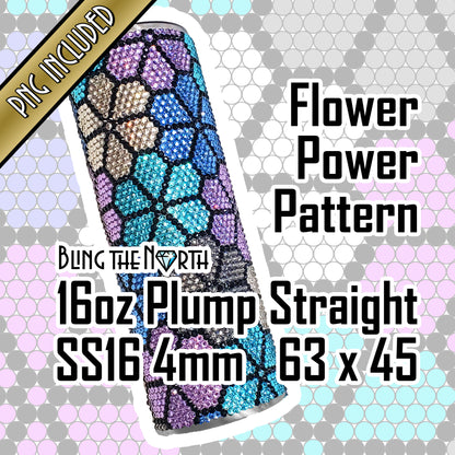 FLOWER POWER Rhinestone Pattern Template | SS16 4mm - 16oz Plump Tumbler Design | PNG for Sublimation or Vinyl