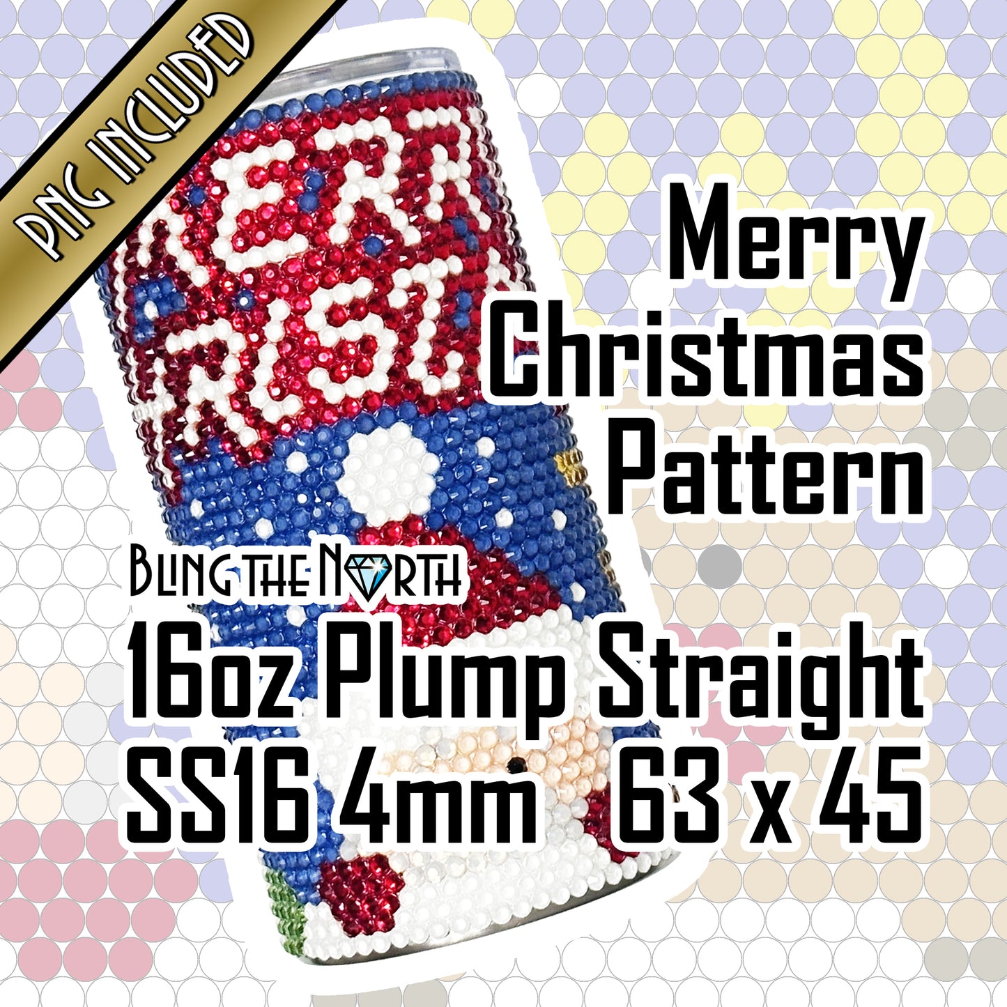 MERRY CHRISTMAS Rhinestone Pattern Template | SS16 4mm - 16oz Plump Straight Tumbler Design | PNG for Sublimation or Vinyl