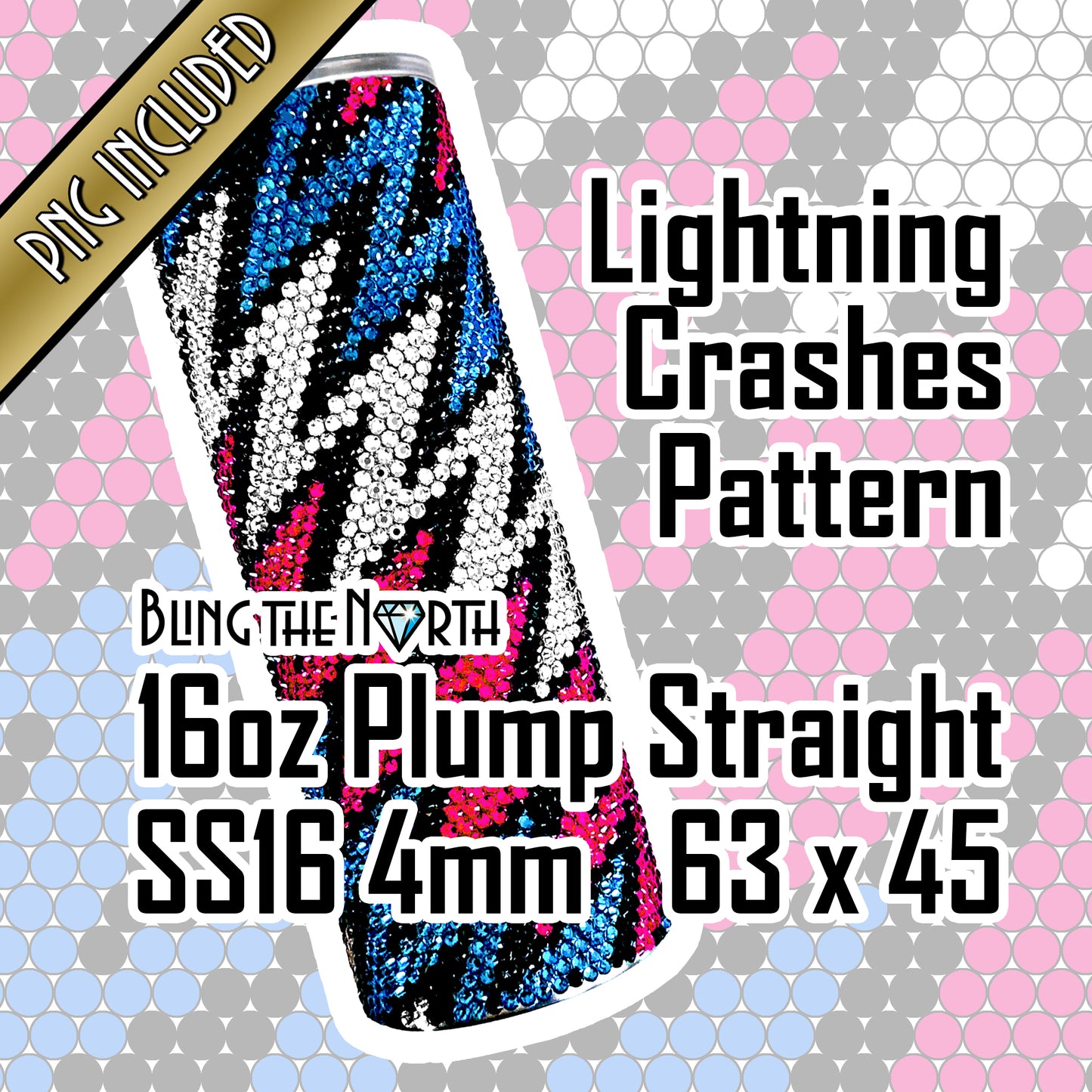 LIGHTNING CRASHES Rhinestone Pattern Template | SS16 4mm - 16oz Plump Straight Tumbler Design | PNG for Sublimation or Vinyl