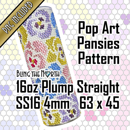 POP ART PANSIES Rhinestone Pattern Template | SS16 4mm - 16oz Plump Straight Tumbler Design | PNG for Sublimation or Vinyl