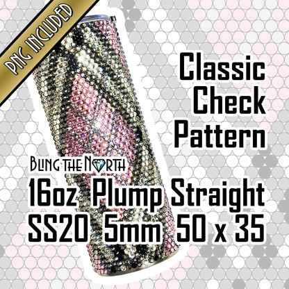 CLASSIC CHECK Rhinestone Pattern Template | SS20 5mm - 16oz Plump Straight Tumbler Design | PNG for Sublimation or Vinyl