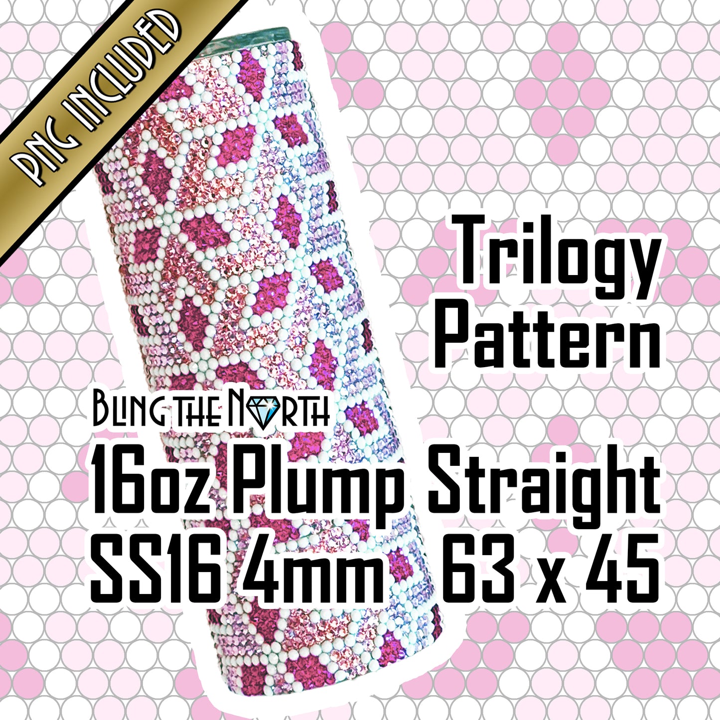 TRILOGY Rhinestone Pattern Template | SS16 4mm - 16oz Plump Tumbler Design | PNG for Sublimation or Vinyl