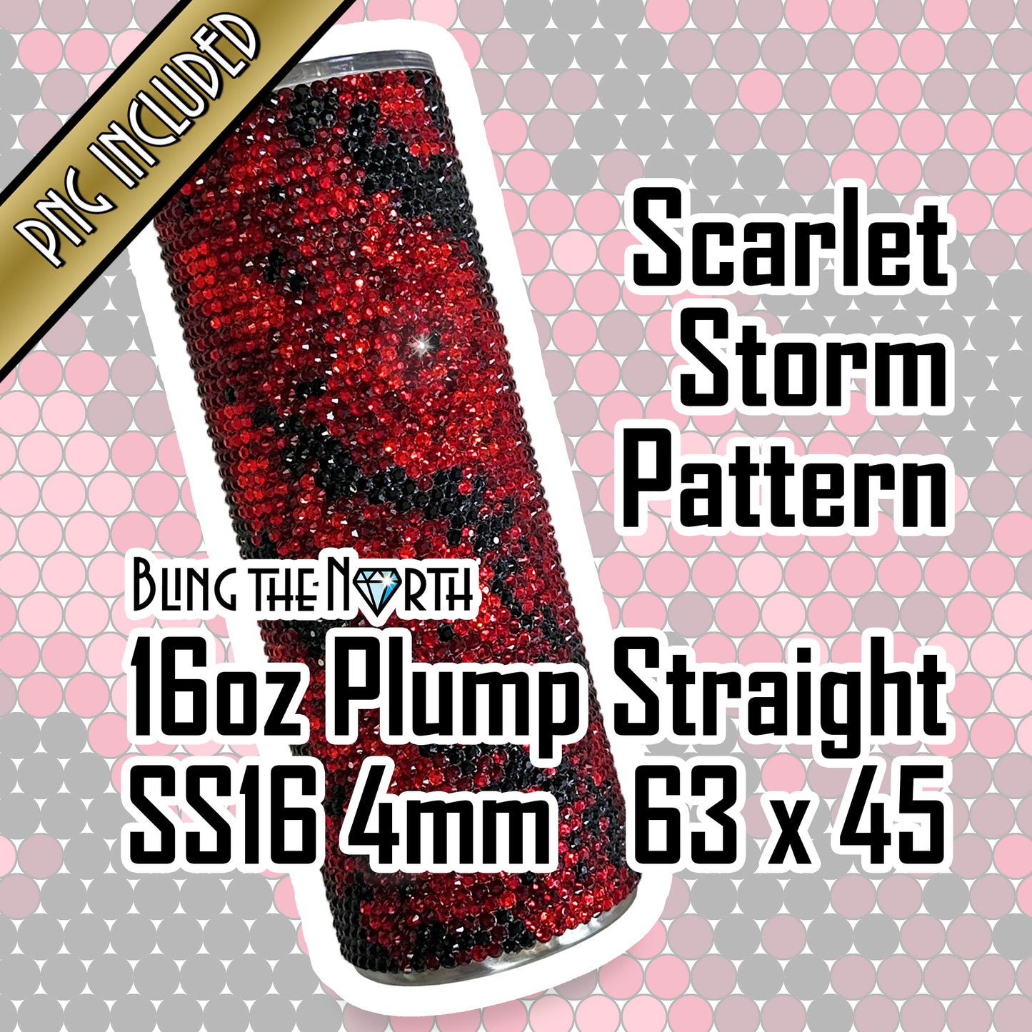 SCARLET STORM Rhinestone Pattern Template | SS16 4mm - 16oz Plump Straight Tumbler Design | PNG for Sublimation or Vinyl