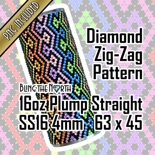 DIAMOND ZIG-ZAG Rhinestone Pattern Template | SS16 4mm - 16oz Plump Tumbler Design | PNG for Sublimation or Vinyl| Pride