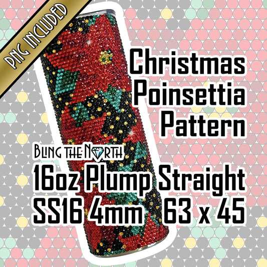 CHRISTMAS POINSETTIA Rhinestone Pattern Template | SS16 4mm - 16oz Plump Straight Tumbler Design | PNG for Sublimation or Vinyl