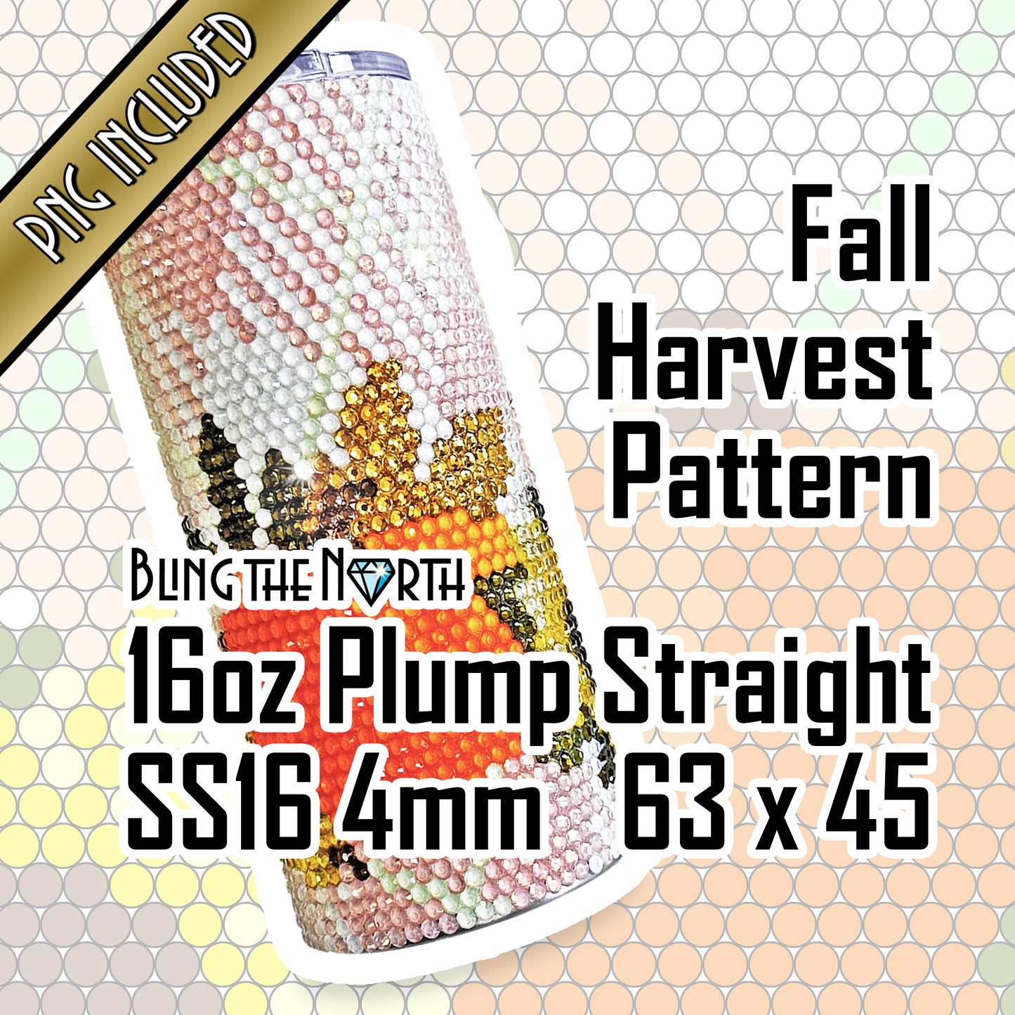 FALL HARVEST Rhinestone Pattern Template | SS16 4mm - 16oz Plump Straight Tumbler Design | PNG for Sublimation or Vinyl