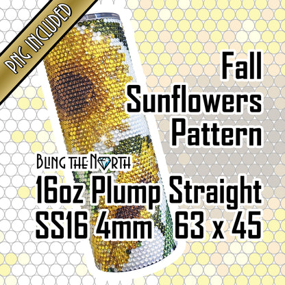 FALL SUNFLOWERS Rhinestone Pattern Template | SS16 4mm - 16oz Plump Straight Tumbler Design | PNG for Sublimation or Vinyl