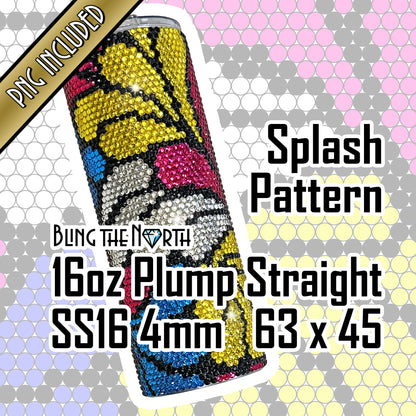 SPLASH Rhinestone Pattern Template | SS16 4mm - 16oz Plump Straight Tumbler Design | PNG for Sublimation or Vinyl