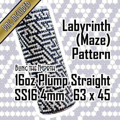 LABYRINTH Maze Rhinestone Pattern Template | SS16 4mm - 16oz Plump Straight Tumbler Design | PNG for Sublimation or Vinyl