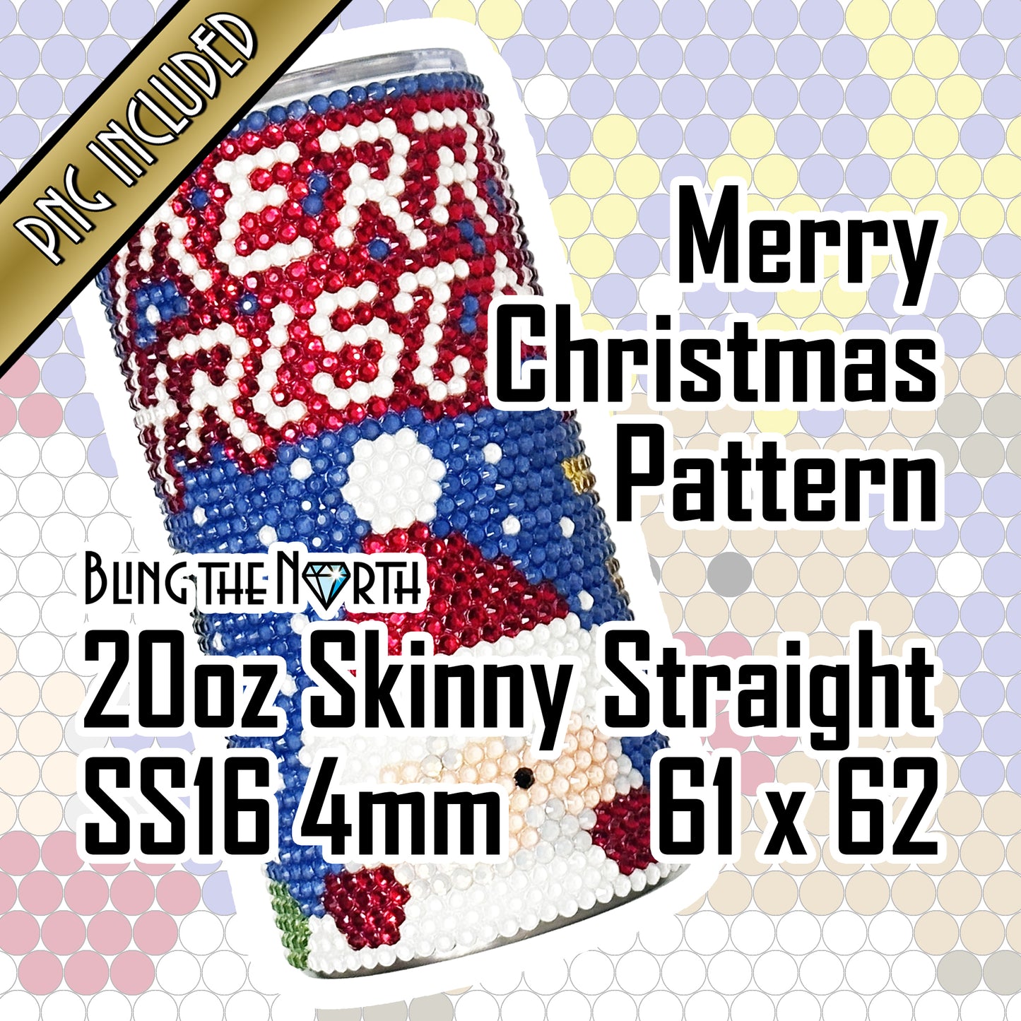 MERRY CHRISTMAS Rhinestone Pattern Template | SS16 4mm - 20oz Skinny Straight Tumbler Design | PNG for Sublimation or Vinyl