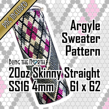 ARGYLE SWEATER Rhinestone Pattern Template | SS16 4mm - 20oz Skinny Straight Tumbler Design | PNG for Sublimation or Vinyl