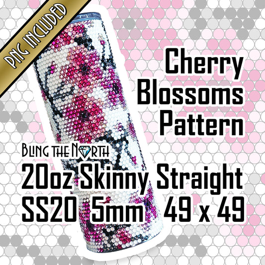 CHERRY BLOSSOMS Rhinestone Pattern Template | SS20 5mm - 20oz Skinny Straight Tumbler Design | PNG for Sublimation or Vinyl