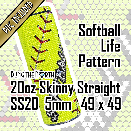 SOFTBALL LIFE Custom NAME Rhinestone Pattern Template | SS20 5mm - 20oz Straight Skinny Tumbler Design | PNG for Sublimation or Vinyl