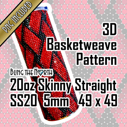 3D BASKETWEAVE Rhinestone Pattern Template | SS20 5mm - 20oz Straight Skinny Tumbler Design | PNG for Sublimation or Vinyl