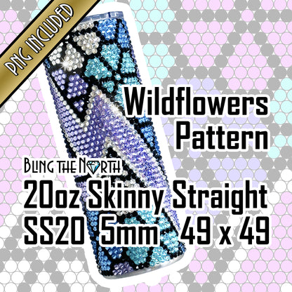 WILDFLOWERS Rhinestone Pattern Template | SS20 5mm - 20oz Skinny Straight Tumbler Design | PNG for Sublimation or Vinyl