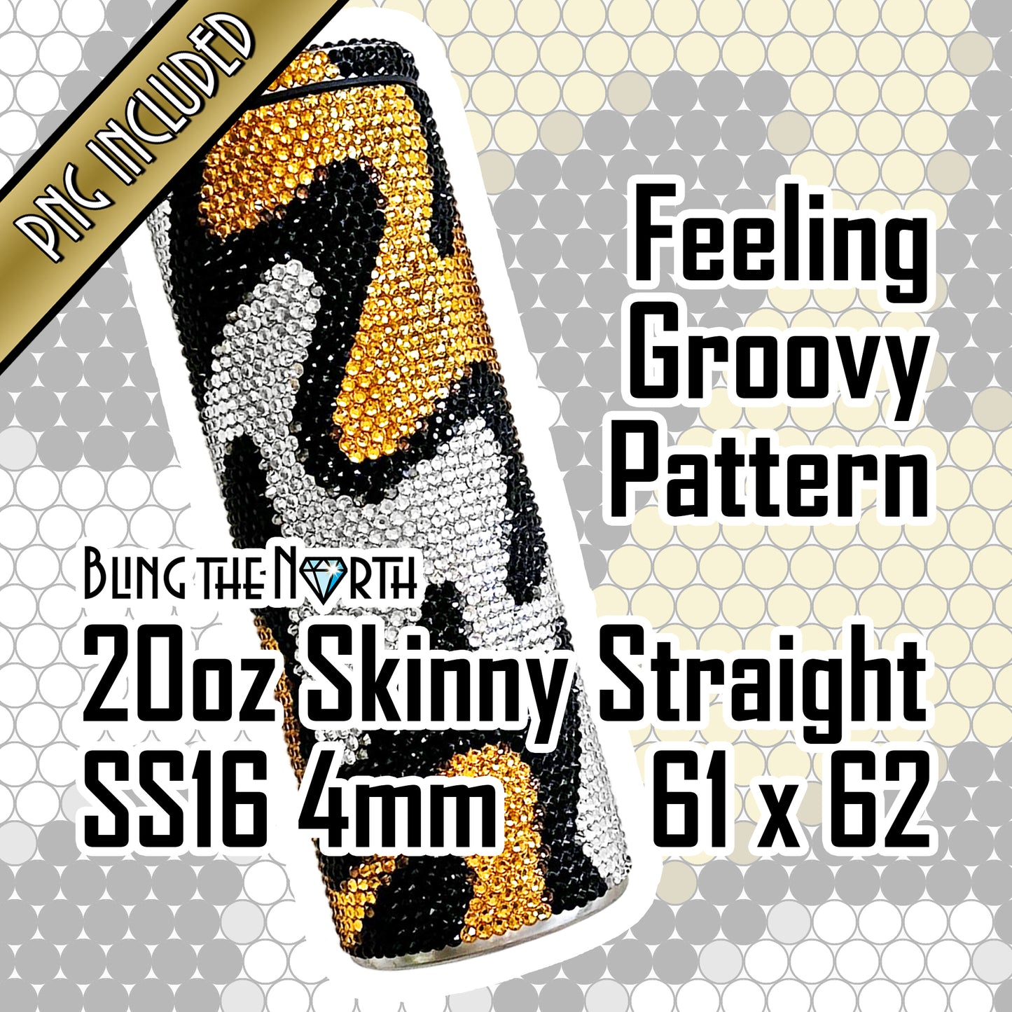 FEELING GROOVY Rhinestone Pattern Template | SS16 4mm - 20oz Skinny Straight Tumbler Design | PNG for Sublimation or Vinyl