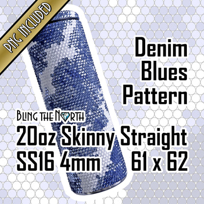 DENIM BLUES Rhinestone Pattern Template | SS16 4mm - 20oz Skinny Straight Tumbler Design | PNG for Sublimation or Vinyl