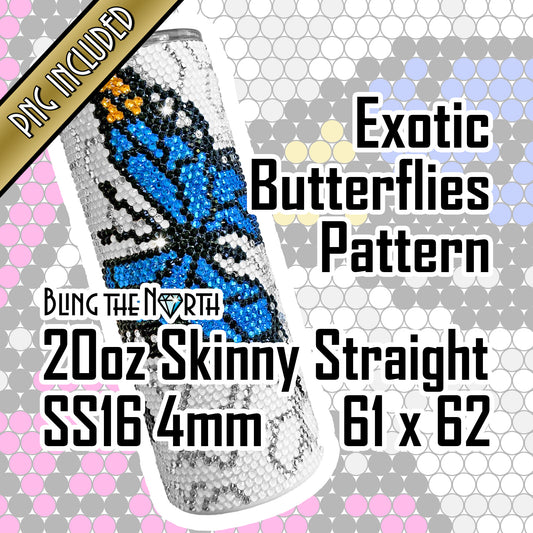 EXOTIC BUTTERFLIES Rhinestone Pattern Template | SS16 4mm - 20oz Skinny Straight Tumbler Design | PNG for Sublimation or Vinyl