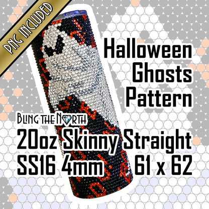 HALLOWEEN GHOSTS Rhinestone Pattern Template | SS16 4mm - 20oz Skinny Straight Tumbler Design | PNG for Sublimation or Vinyl