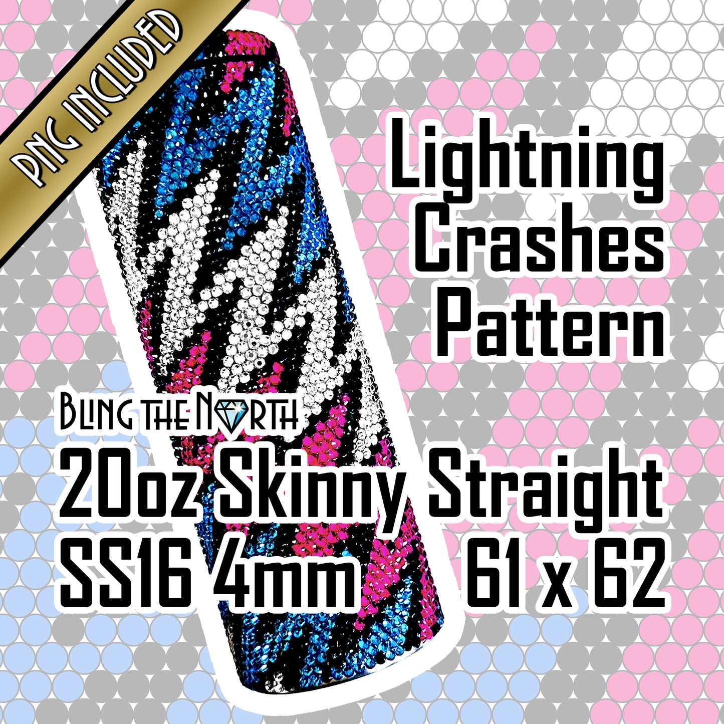 LIGHTNING CRASHES Rhinestone Pattern Template | SS16 4mm - 20oz Skinny Straight Tumbler Design | PNG for Sublimation or Vinyl