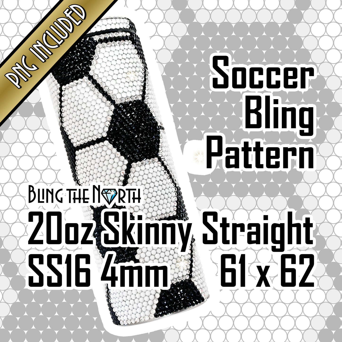 SOCCER BLING Rhinestone Football Pattern Template | SS16 4mm - 20oz Skinny Straight Tumbler Design | PNG for Sublimation or Vinyl