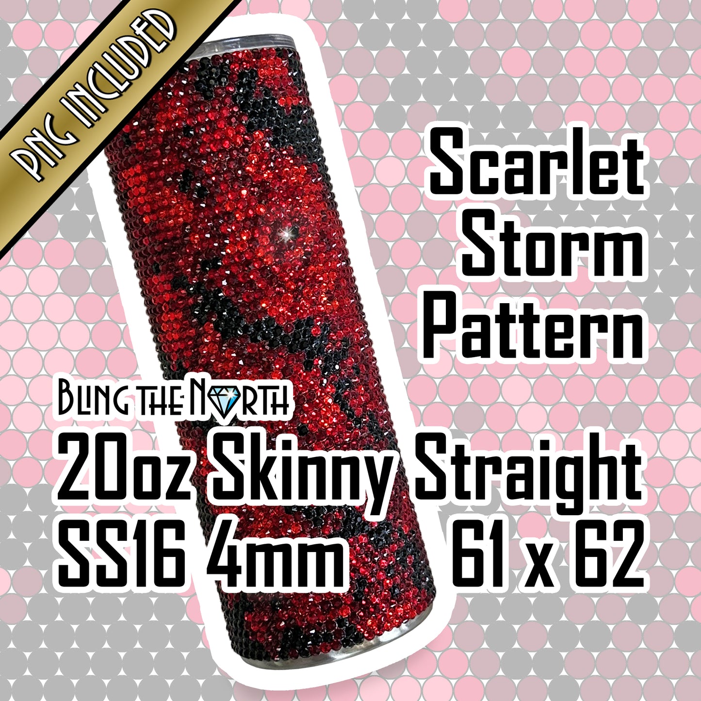 SCARLET STORM Rhinestone Pattern Template | SS16 4mm - 20oz Skinny Straight Tumbler Design | PNG for Sublimation or Vinyl