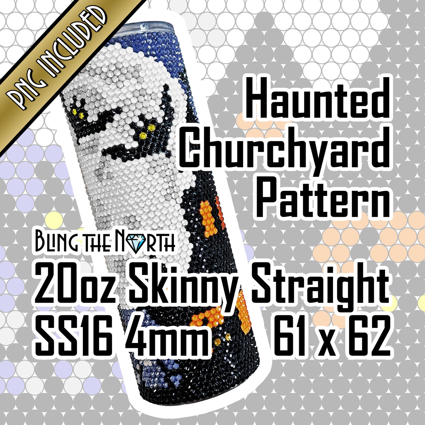 HAUNTED CHURCHYARD Rhinestone Pattern Template | SS16 4mm - 20oz Skinny Straight Tumbler Design | PNG for Sublimation or Vinyl