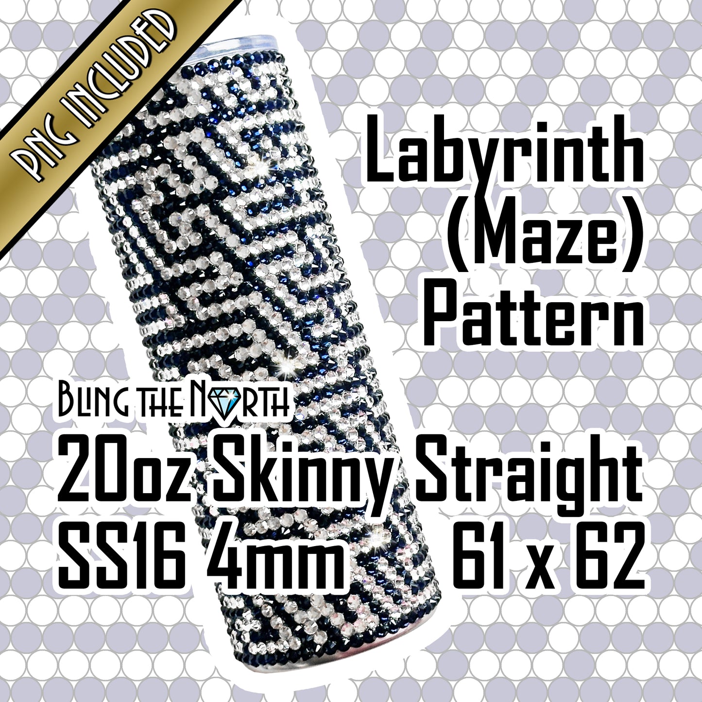 LABYRINTH Maze Rhinestone Pattern Template | SS16 4mm - 20oz Skinny Straight Tumbler Design | PNG for Sublimation or Vinyl