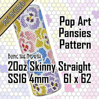 POP ART PANSIES Rhinestone Pattern Template | SS16 4mm - 20oz Skinny Straight Tumbler Design | PNG for Sublimation or Vinyl