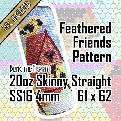 FEATHERED FRIENDS Rhinestone Pattern Template | SS16 4mm - 20oz Skinny Straight Tumbler Design | PNG for Sublimation or Vinyl