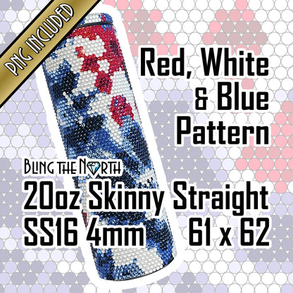 RED, WHITE & BLUE Rhinestone Pattern Template  | SS16 4mm - 20oz Plump Straight Tumbler Design | PNG for Sublimation or Vinyl