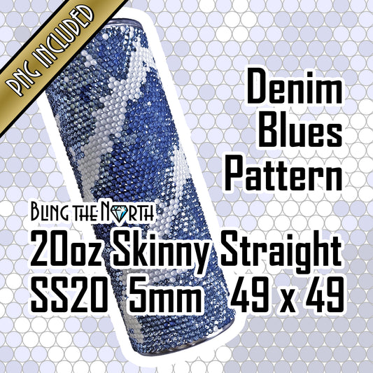 DENIM BLUES Rhinestone Pattern Template | SS20 5mm - 20oz Skinny Straight Tumbler Design | PNG for Sublimation or Vinyl