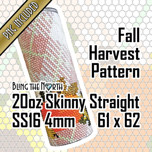 FALL HARVEST Rhinestone Pattern Template | SS16 4mm - 20oz Skinny Straight Tumbler Design | PNG for Sublimation or Vinyl